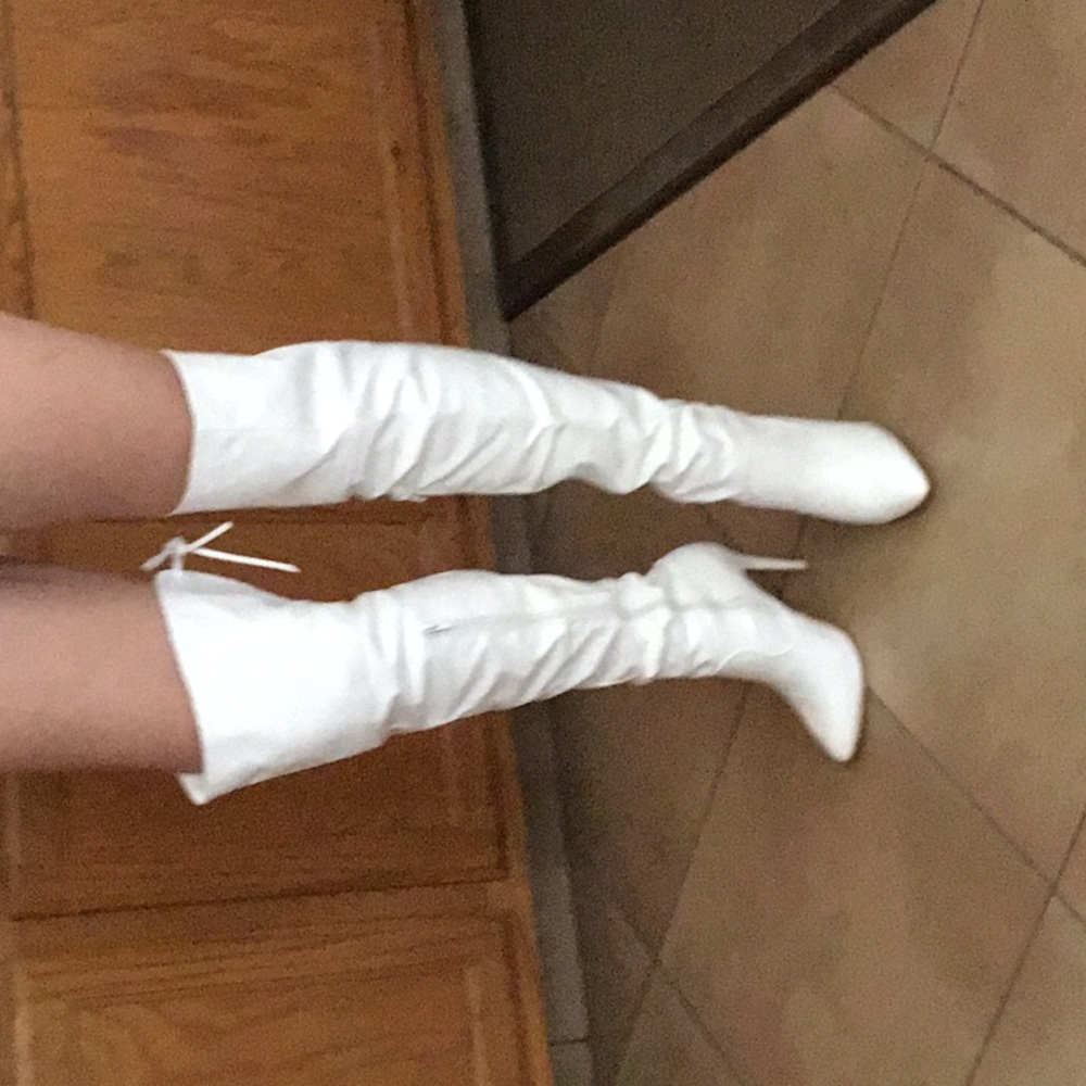 Over the Knee White Pleather Stiletto Boots